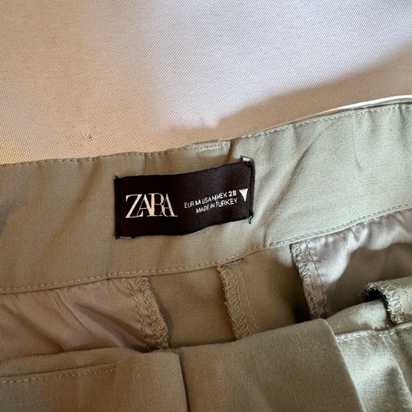 ZARA Pleated Olive/Grey Contrast Waist Lightweight Wide Leg Flowy Pant Trousers - Picture 6 of 6